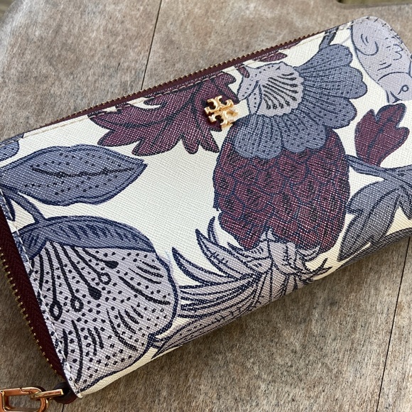 Tory Burch Purple Wonderland Vine Saffiano Leather Zip Around - Main Image